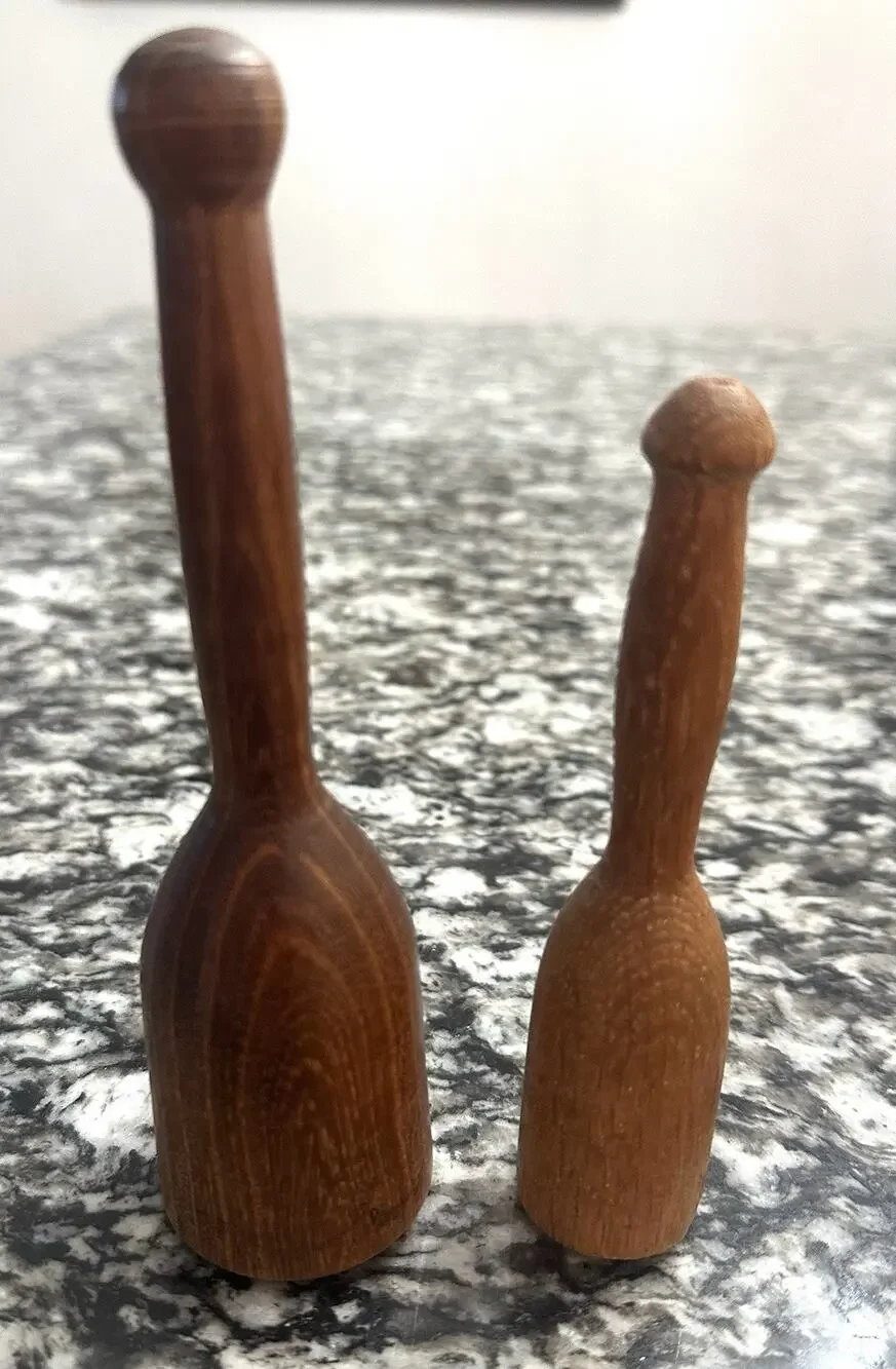 2 Antique Wooden Masher Pestle Primitive Farmhouse Rustic Country Kitchen Tool